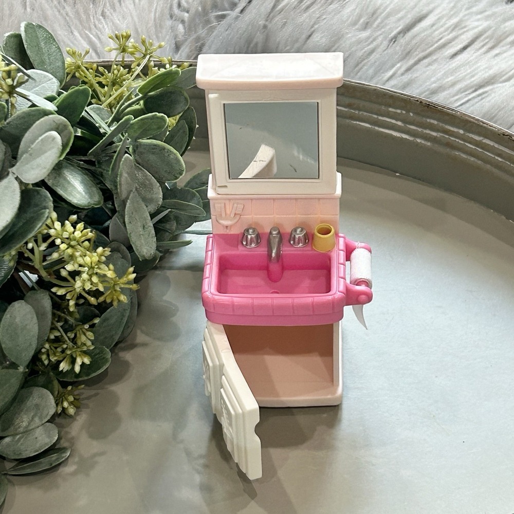 Dollhouse Pink Bathroom Sink Mirror Vanity 1999 Fisher Price Loving‎ Family